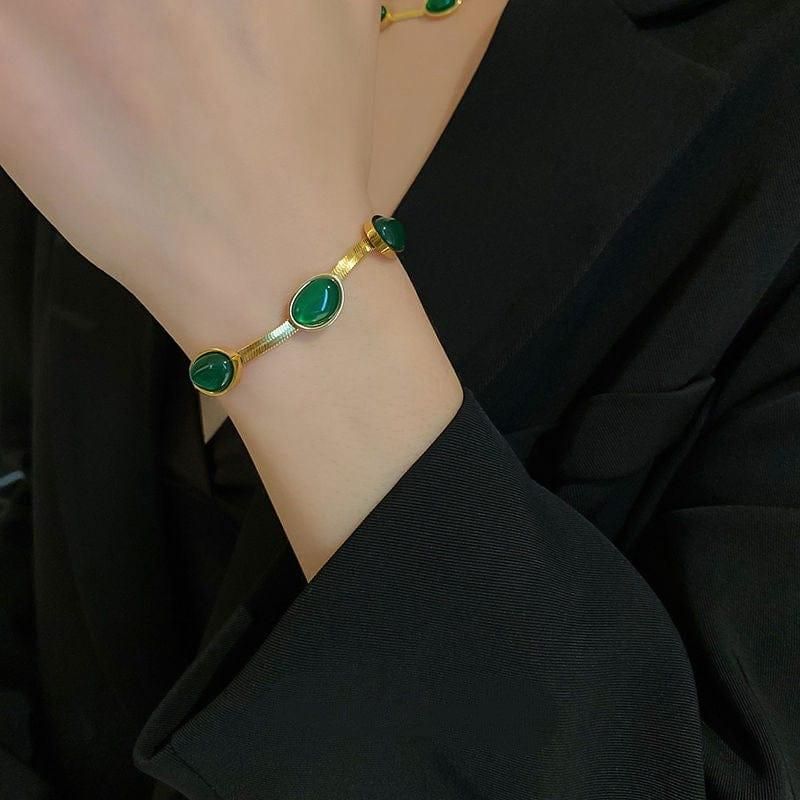Green Crystal Pendant Set With Bracelet