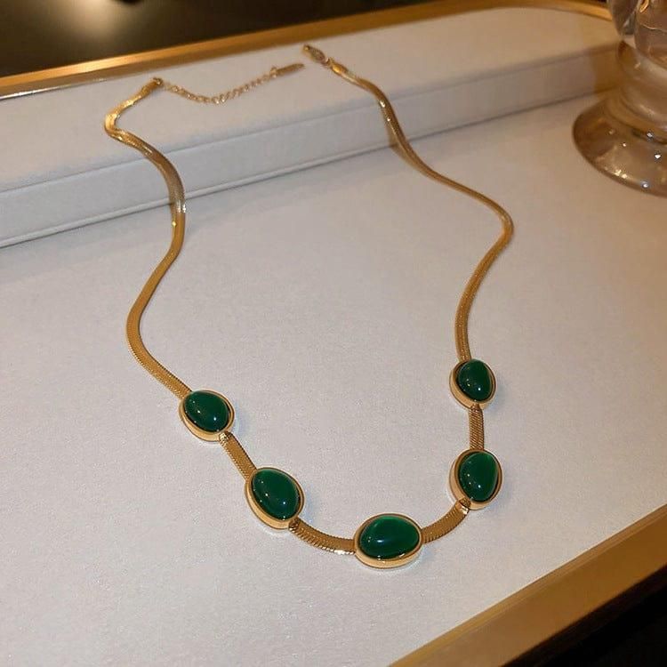 Green Crystal Pendant Set With Bracelet